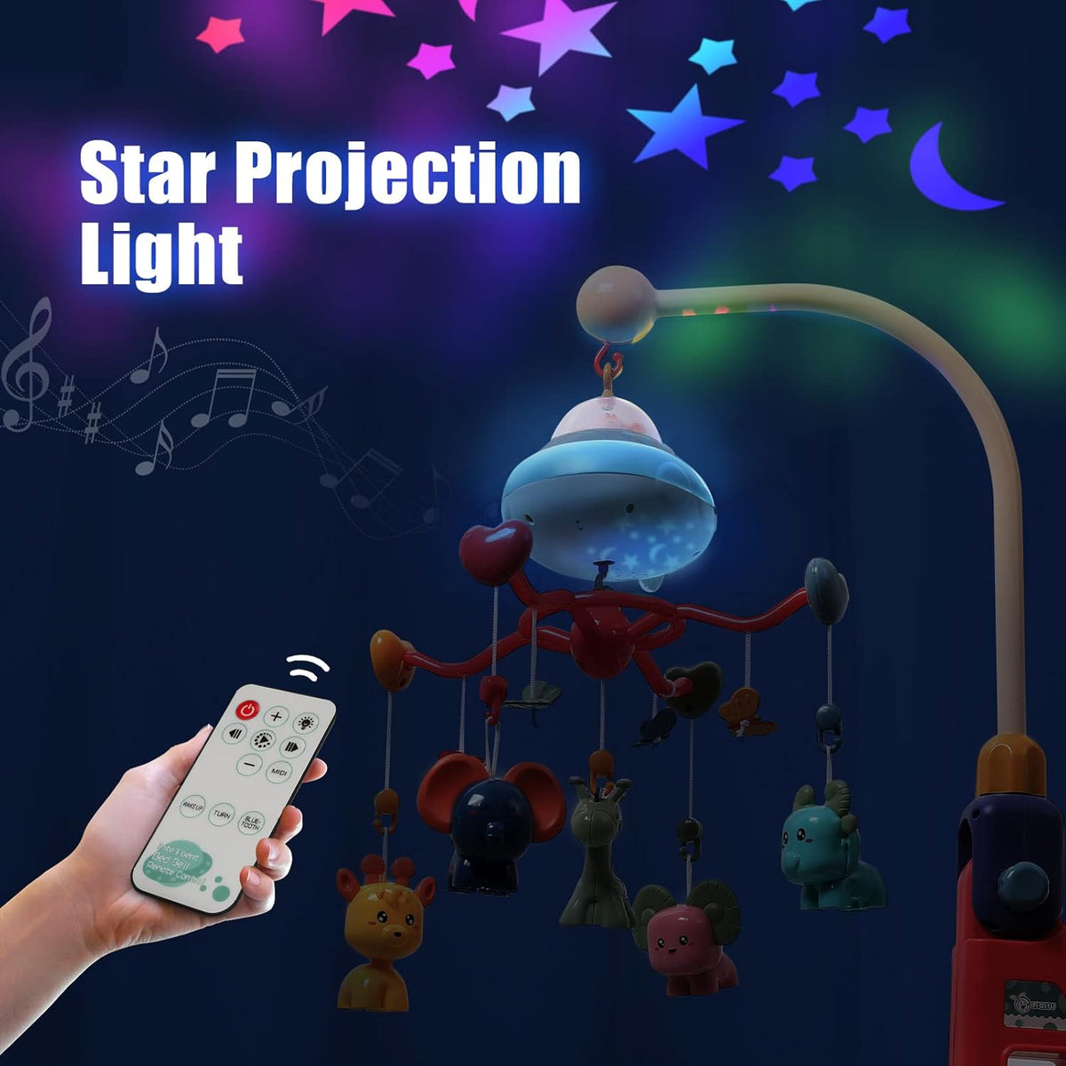 Rechargeable Musical Crib Mobile with Star Projector and Remote Control R272929