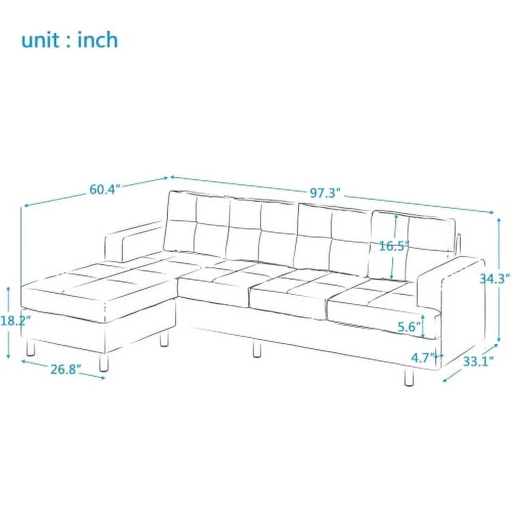 Grey L Shape Sectional Sofa with Reversible Chaise Lounge P370