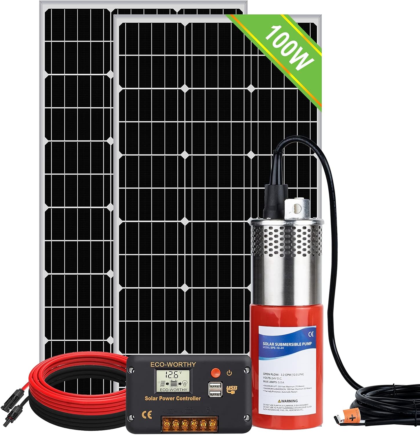 24V 400W Submersible Solar Well Pump Kit with 16ft Cable L1855