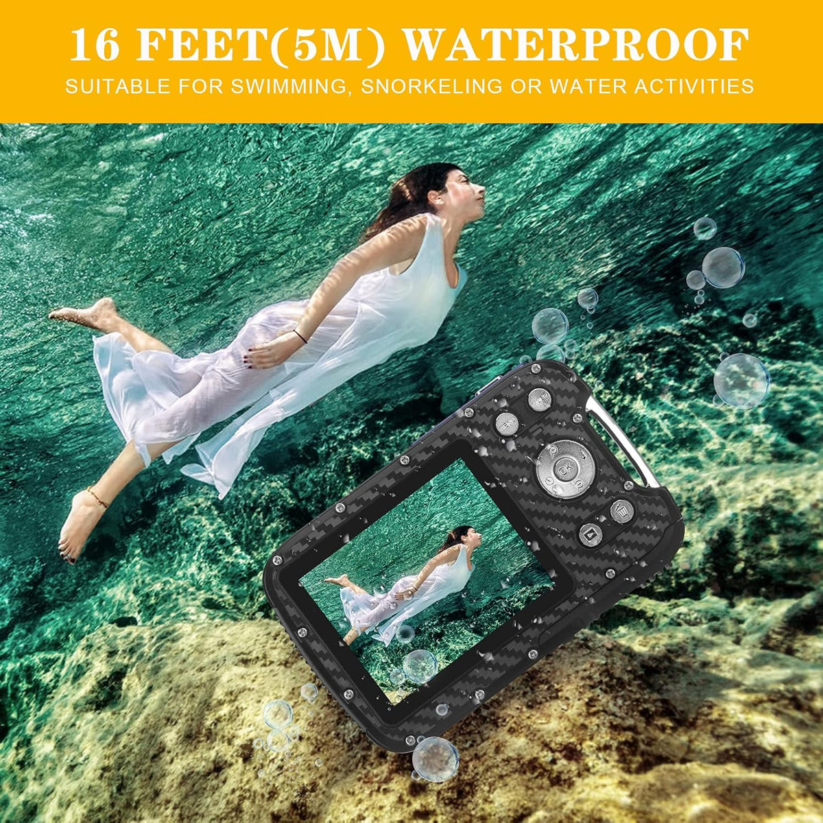 Waterproof Digital Camera Full HD 1080P 16 MP Underwater Camcorder with Rechargeable Battery (Blue-2) Pack of 2 R877250
