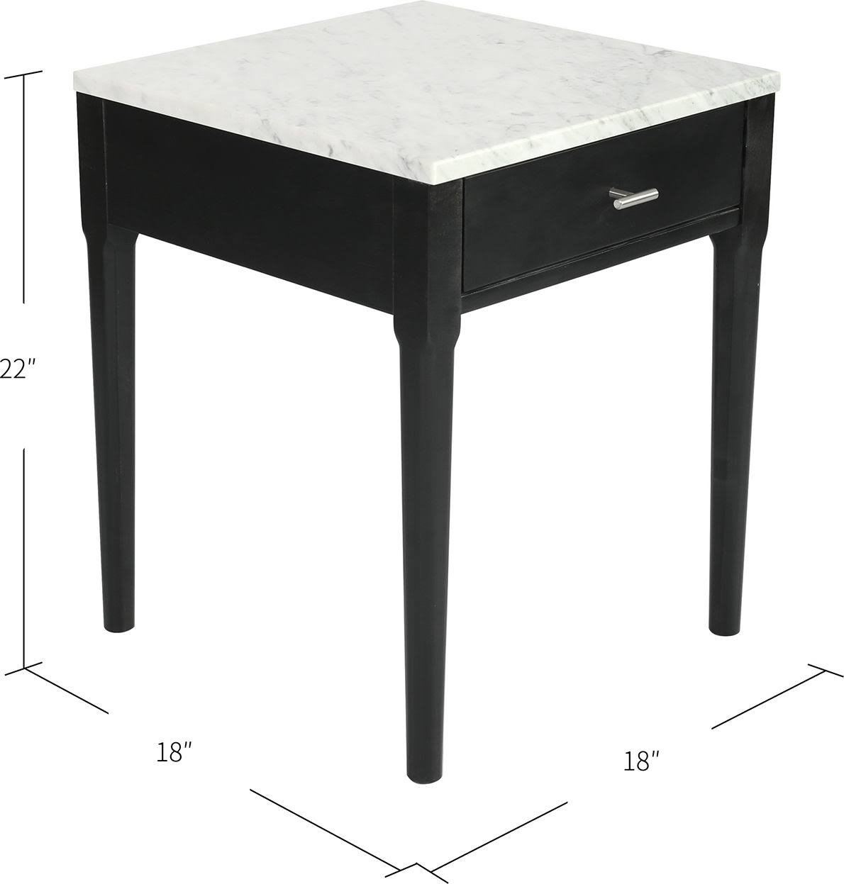 18x22 Square Italian Carrara White Marble Side Table with Black Leg E7598