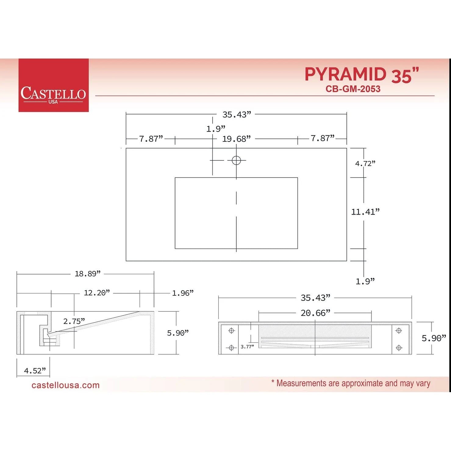 48 No Faucet Hole Grey Wall-Mounted Sink T703707