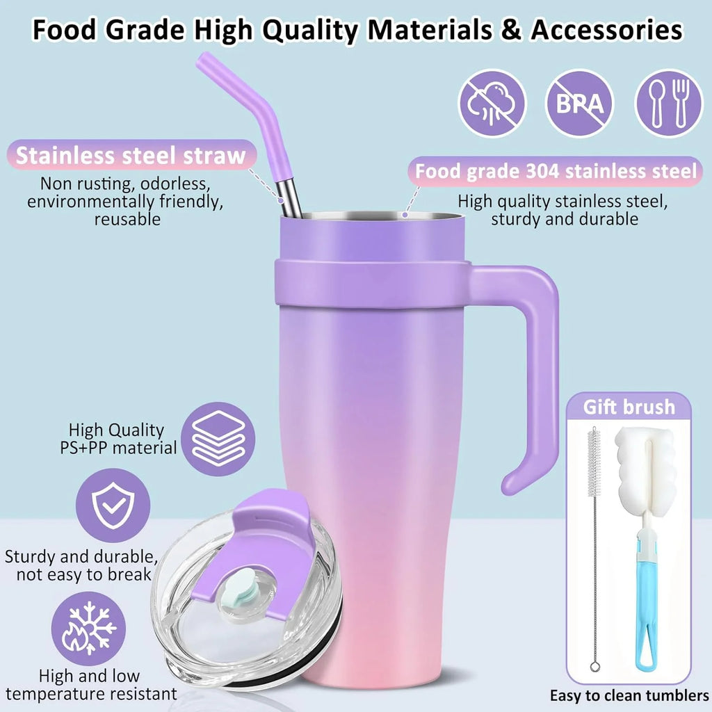 40 oz Stainless Steel Double Wall Vacuum Insulated Tumbler with Handle and Flip Straw Lid A101356