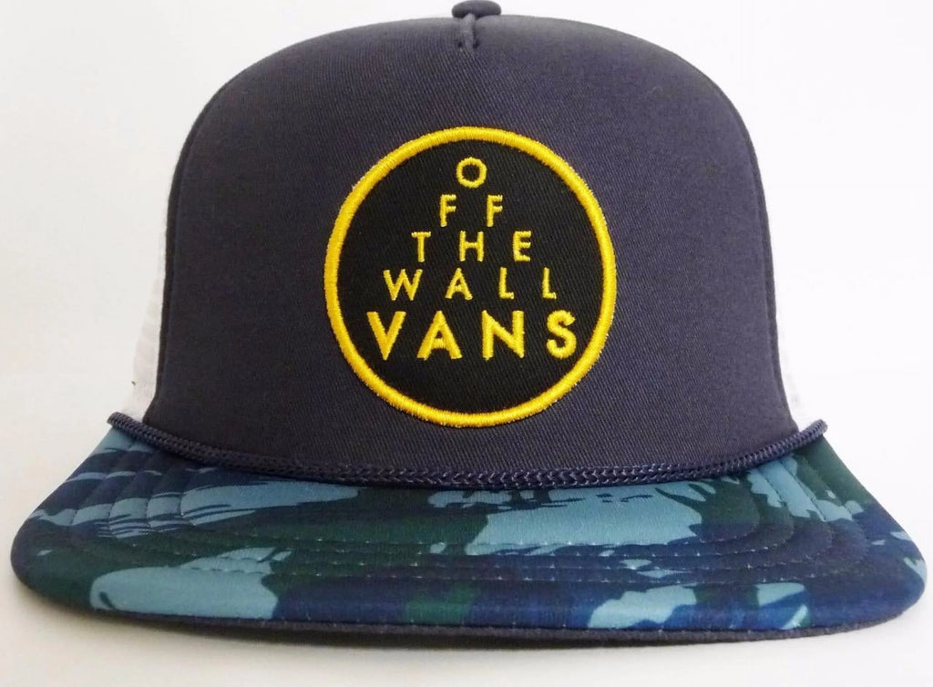 Navy White Embroidered Camo Trucker Hat T18892