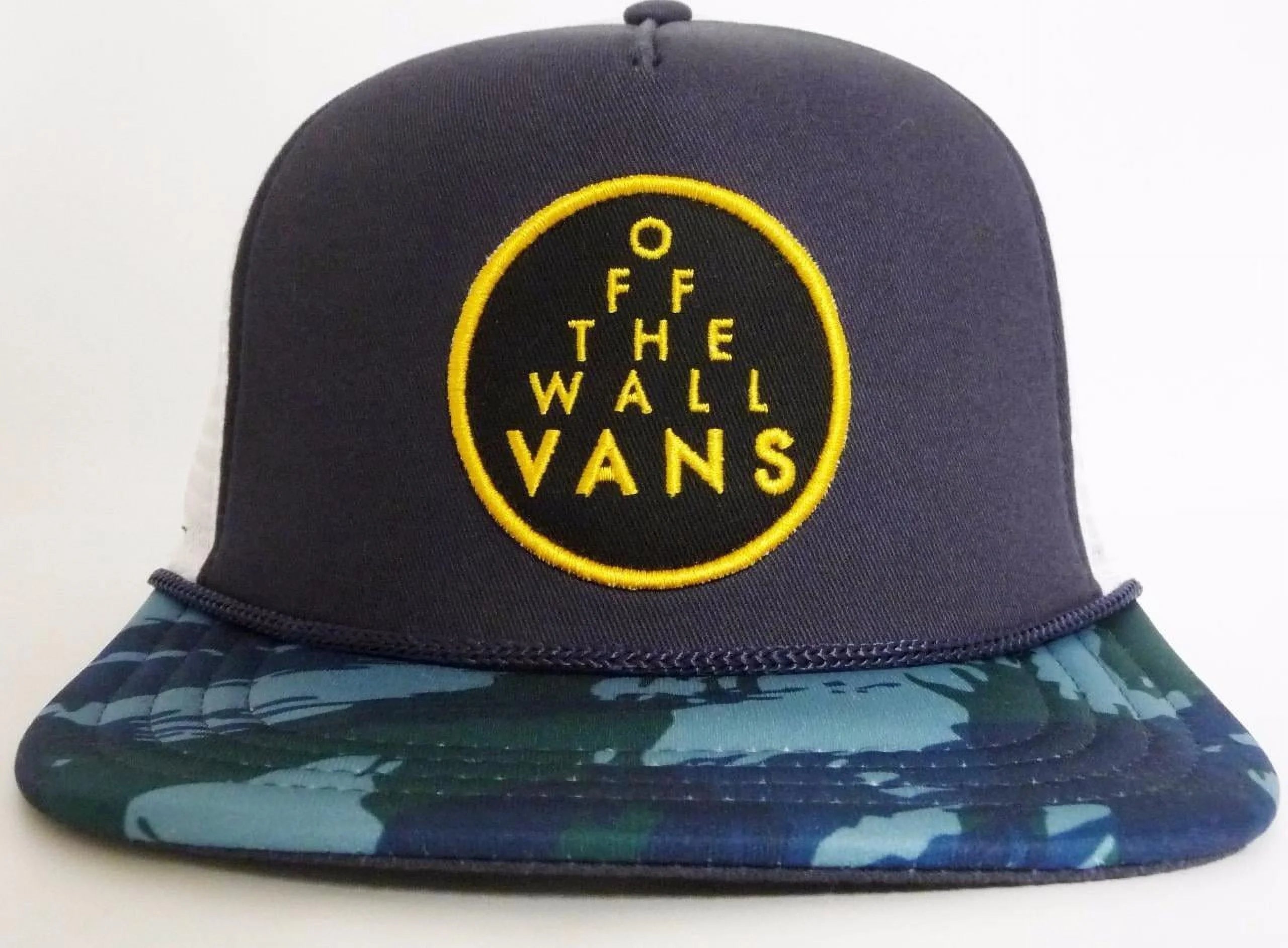 Navy White Embroidered Camo Trucker Hat T18892