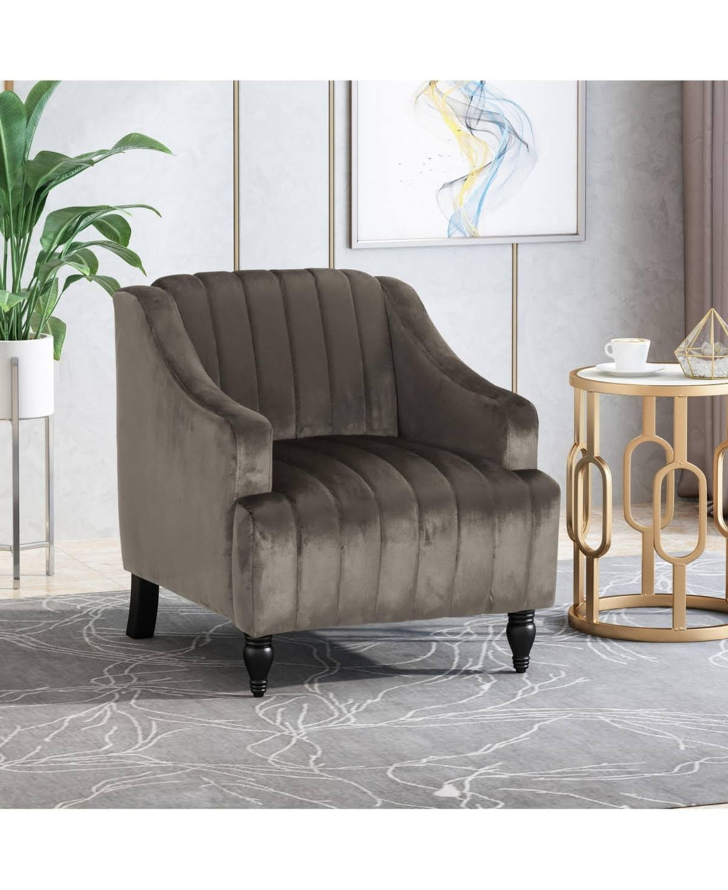 Gray and Dark Brown Velvet Club Chair I662191