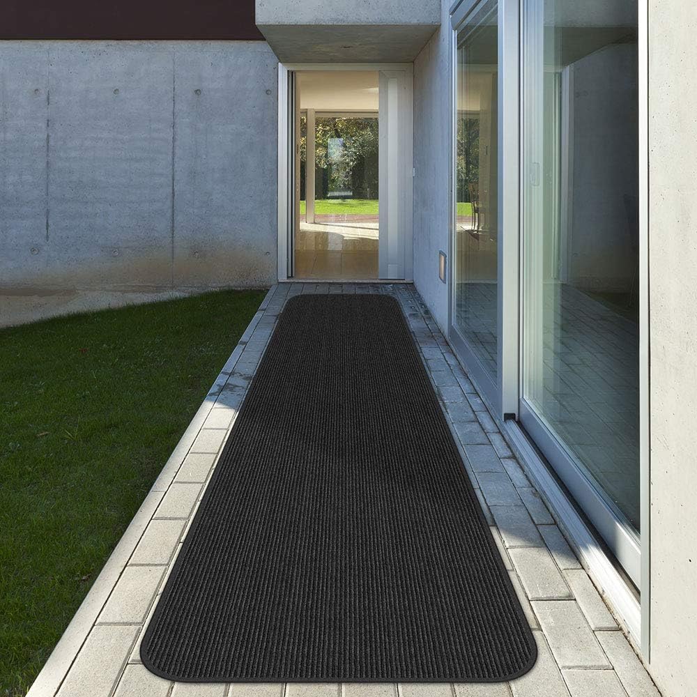 Smokey Black 3 Feet x 30 Feet Double-Ribbed Carpet Runner with Skid-Resistant Rubber Backing L612