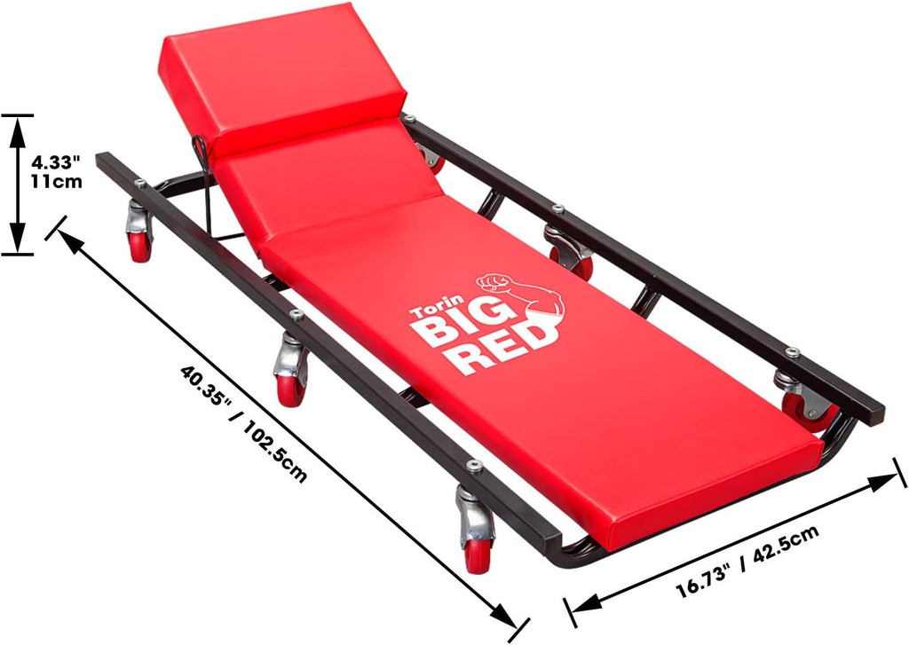 40 Padded Mechanic Cart with Adjustable Headrest and 6 Casters Q3959