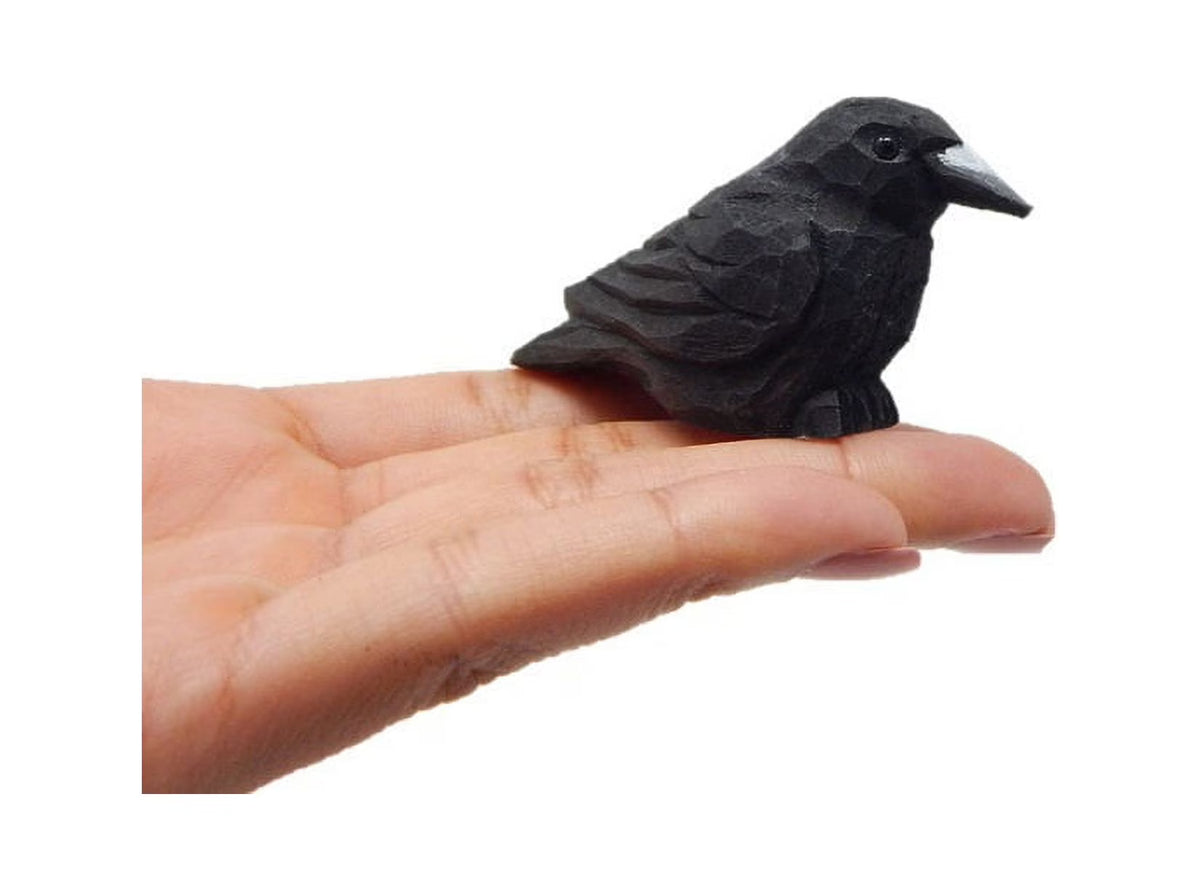 Raven Black Bird Crow Figurine Statue Wood Carving Decor L233