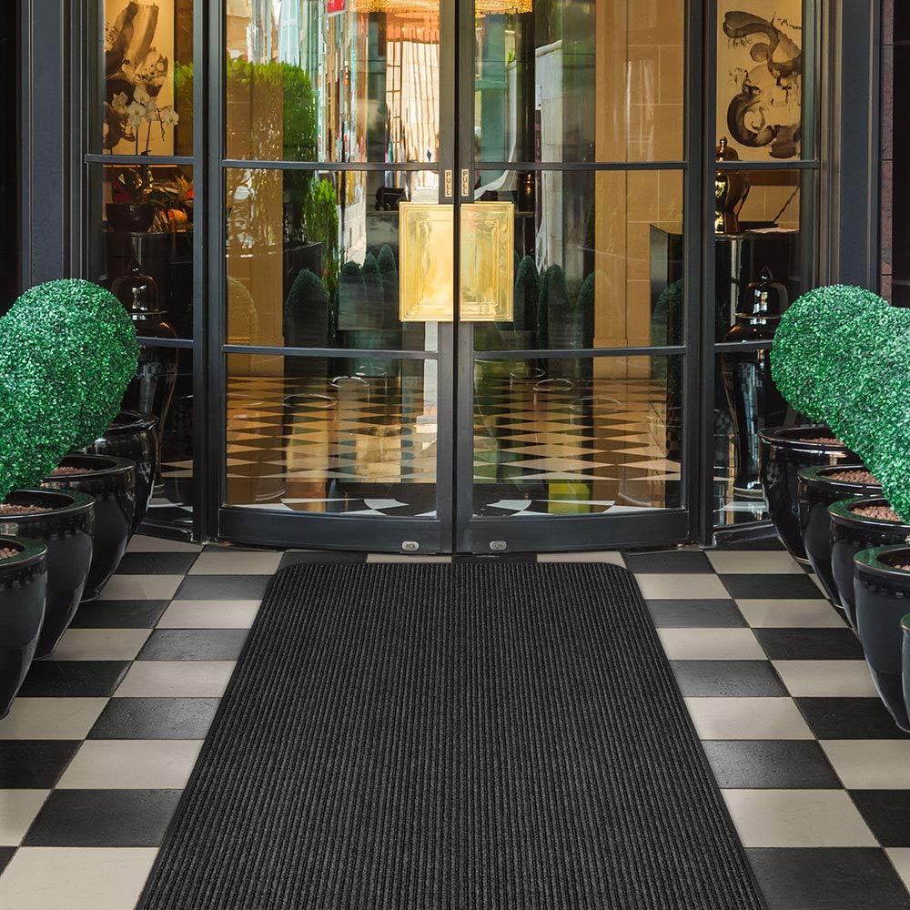 Smokey Black 3 Feet x 30 Feet Double-Ribbed Carpet Runner with Skid-Resistant Rubber Backing L612