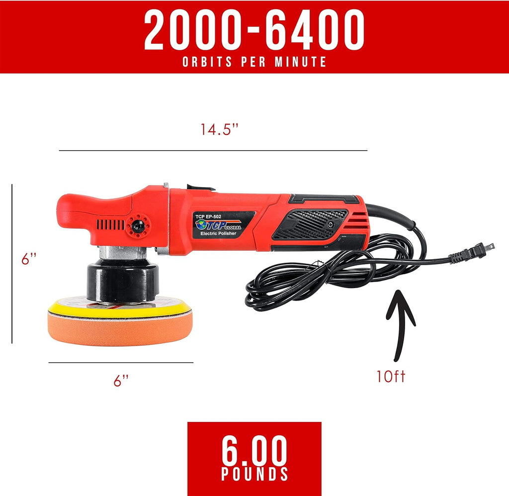 6 Pad Random Orbit Dual-Action Polisher with Waffle Foam & Wool Buffing Kit N578