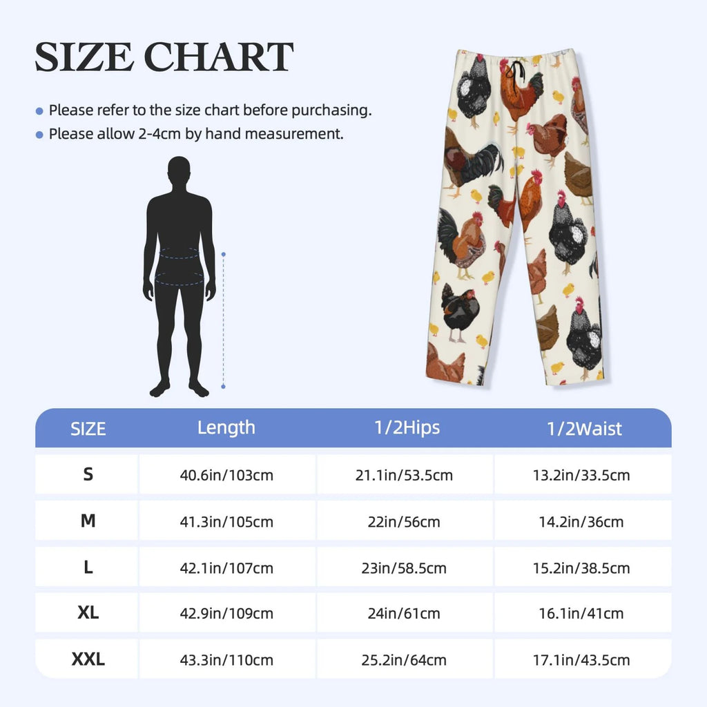 Men's Roosters And Chickens Pajama Pants with Drawstring and Pockets H565