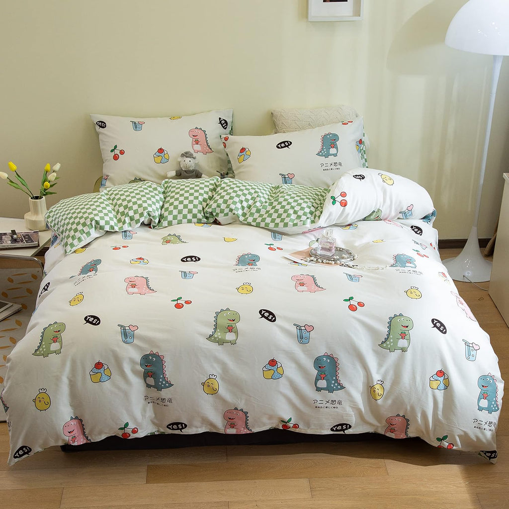 Japanese Anime Cute Little Dinosaur Bedding Set 3pcs Printing Cartoon Duvet Cover Pure Cotton Twin Size D3991