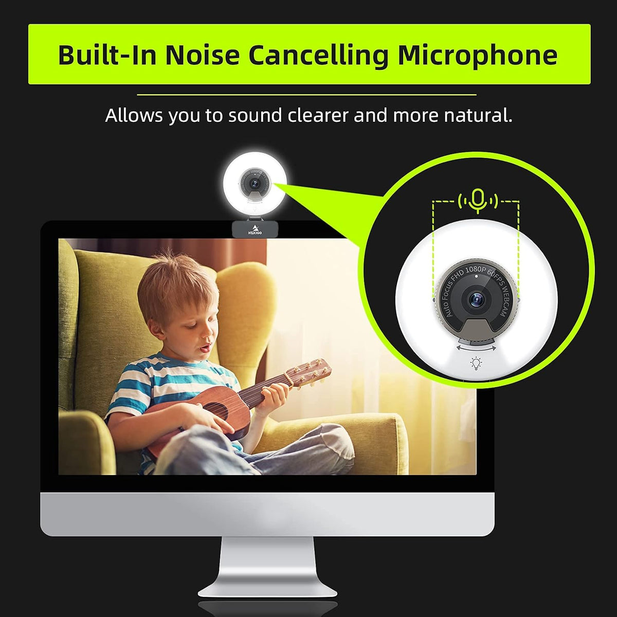 1080P 60FPS Webcam with Light, Fast AutoFocus, Built-in Privacy Cover, Dual Stereo Microphone, Pack of 2 P4687