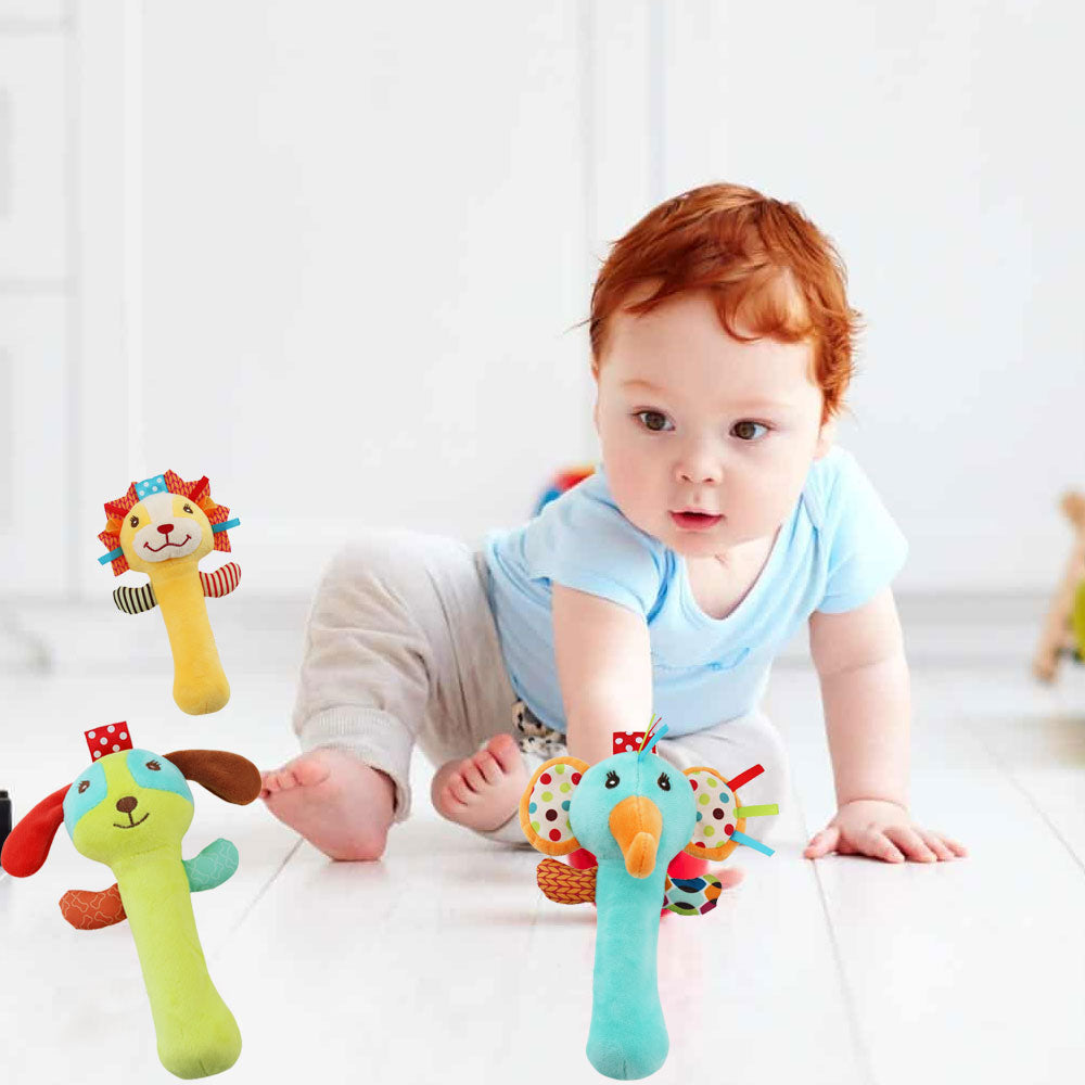 3 Pack Baby Rattles Soft Sensory Toys Stuffed Animals Hand Grip Set A2472