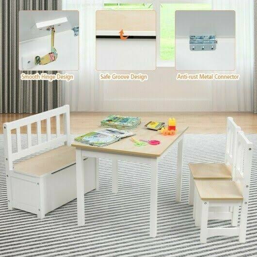 4 Pcs Kids Wood Table Chairs Set Gray C87155