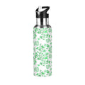 Green Peony Floral Stainless Steel Insulated Water Bottle with Straw Lid U6597
