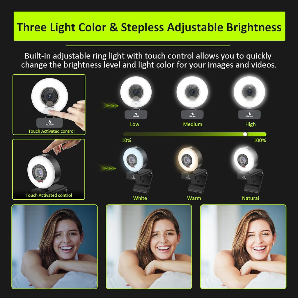 1080P 60FPS Webcam with Light, Fast AutoFocus, Built-in Privacy Cover, Dual Stereo Microphone, Pack of 2 P4687