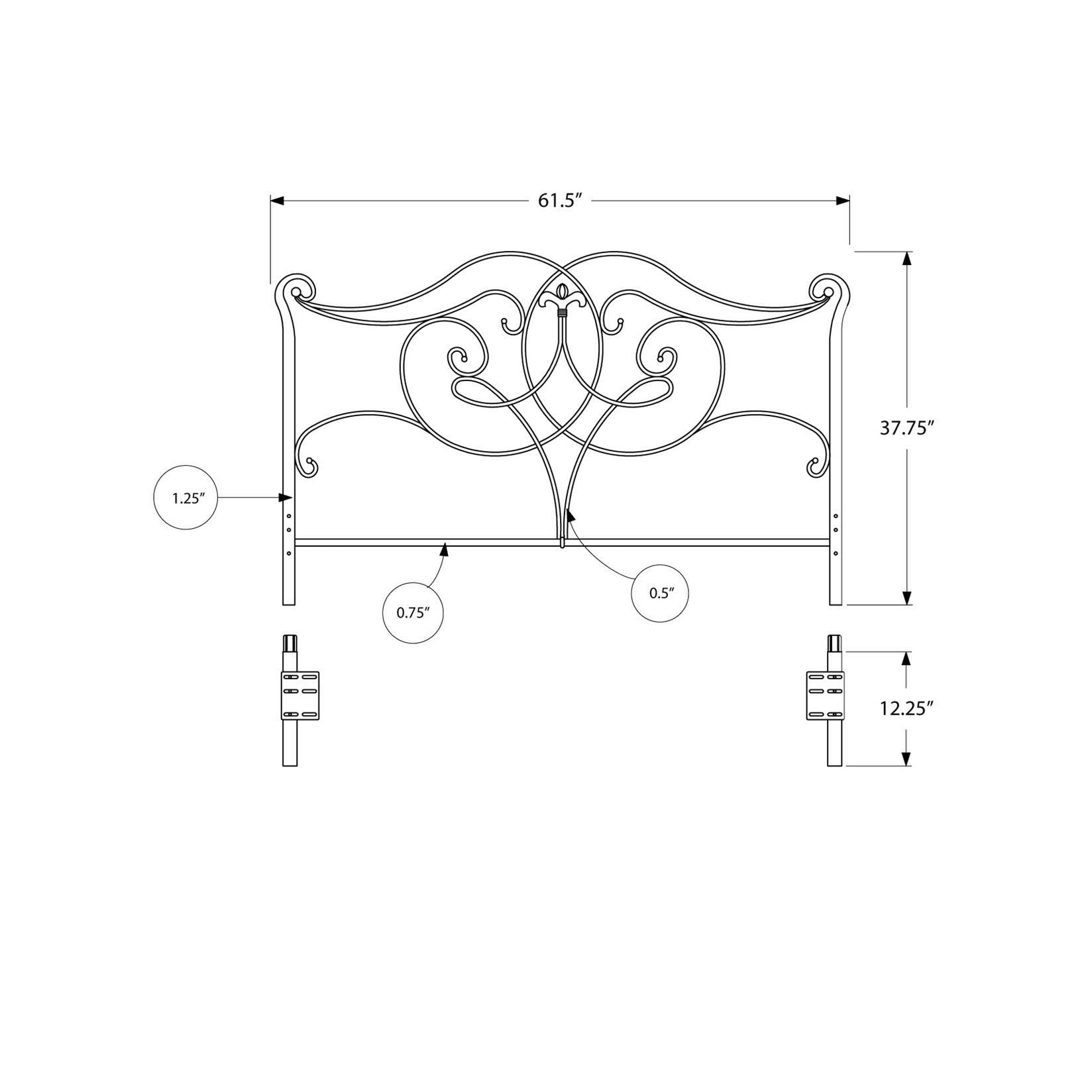 Full Size Bed Satin Black Headboard / Footboard E7378