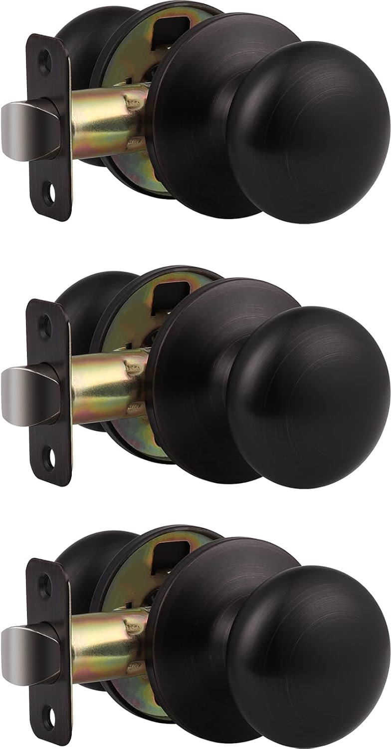 6 Pack Oil Rubbed Bronze Round Door Knob Set B7607