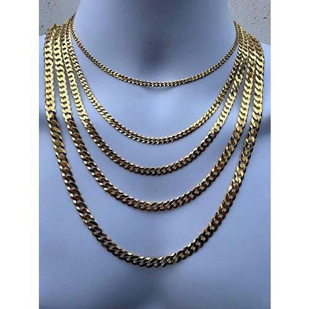 14k over solid 925 sterling silver flat cuban chain necklace V56064