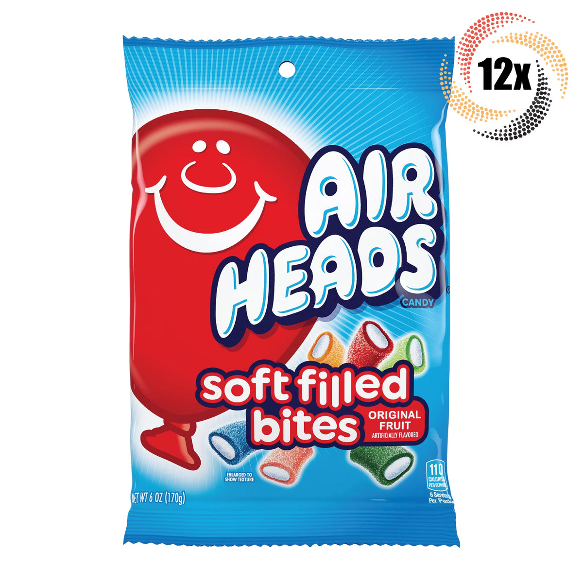 12x Bags Airheads Soft Filled Bites Original Fruit Candy 6oz W4822