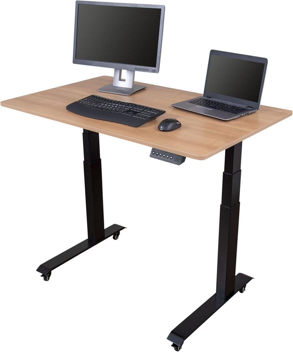 Electric Adjustable Height Standing Desk with Programmable Memory, Black Frame, Teak Top, 60" Wide X909253