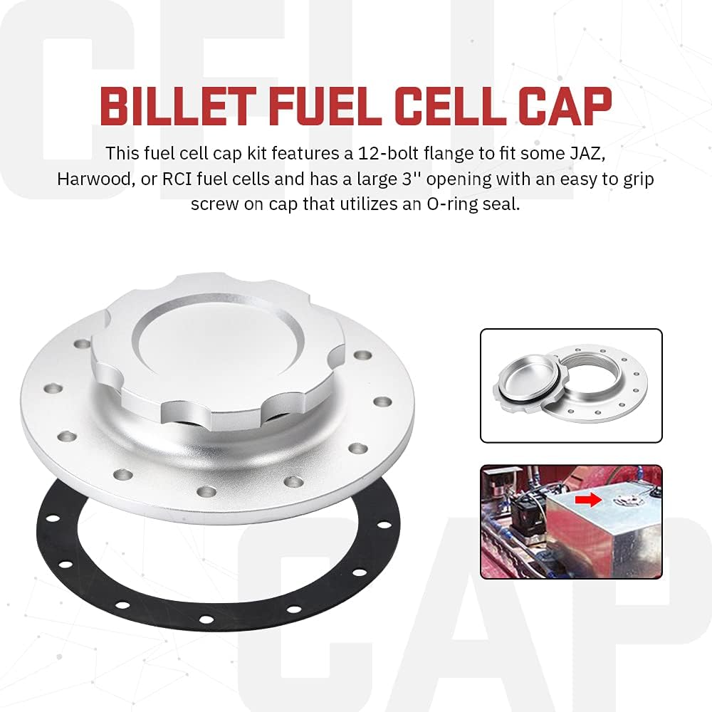 Billet Aluminum Fuel Cell Gas Cap with 12 Hole Cell Bung and Gasket Pack of 2 R73747