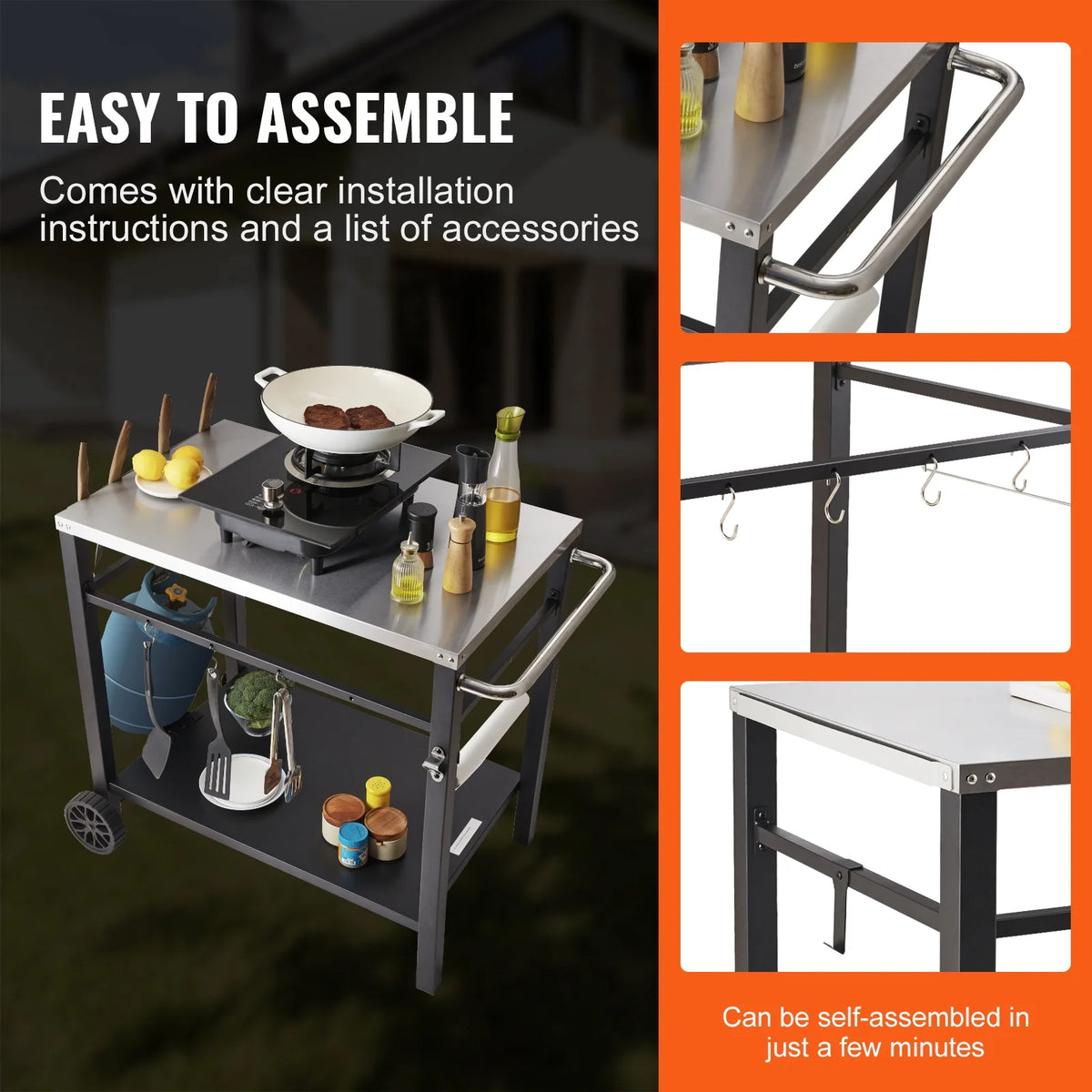 Outdoor Grill Dining Cart with Stainless Steel Table Top R400441