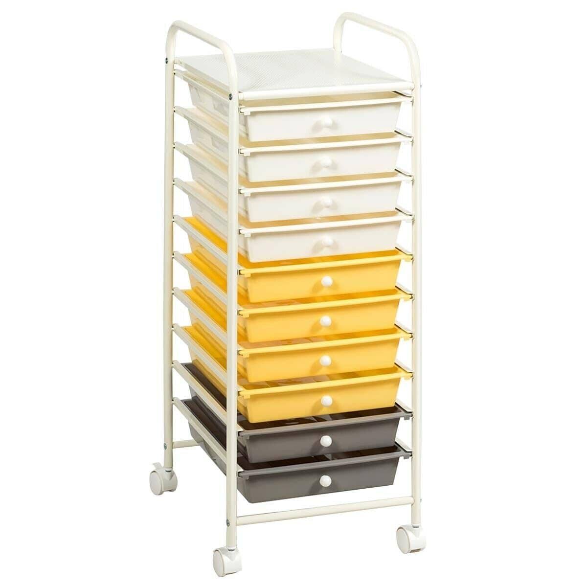 Yellow 10 Drawer Rolling Storage Cart Y408