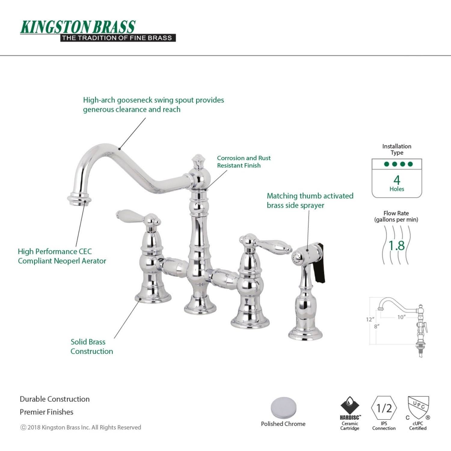 Polished Chrome Kitchen Faucet with Side Sprayer V893650