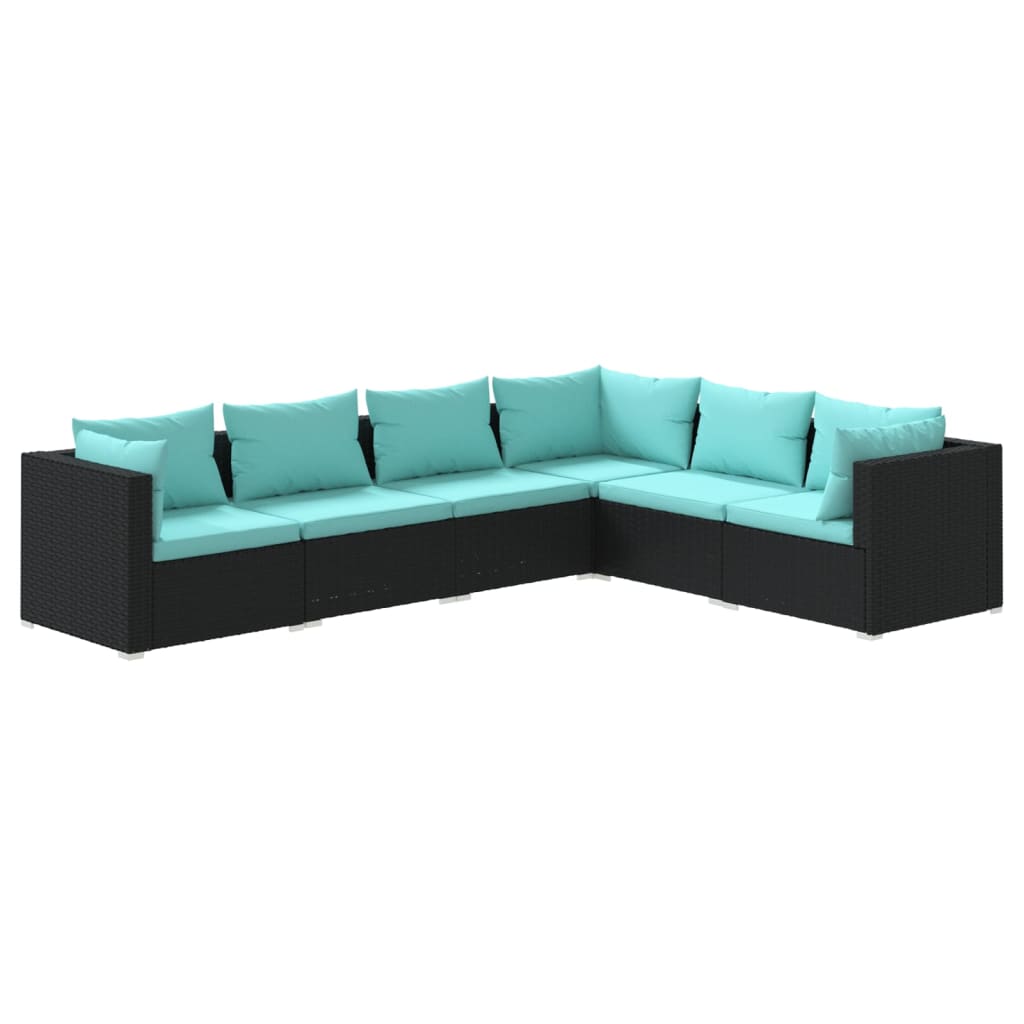6 Piece Patio Set with Cushions Poly Rattan Black I977