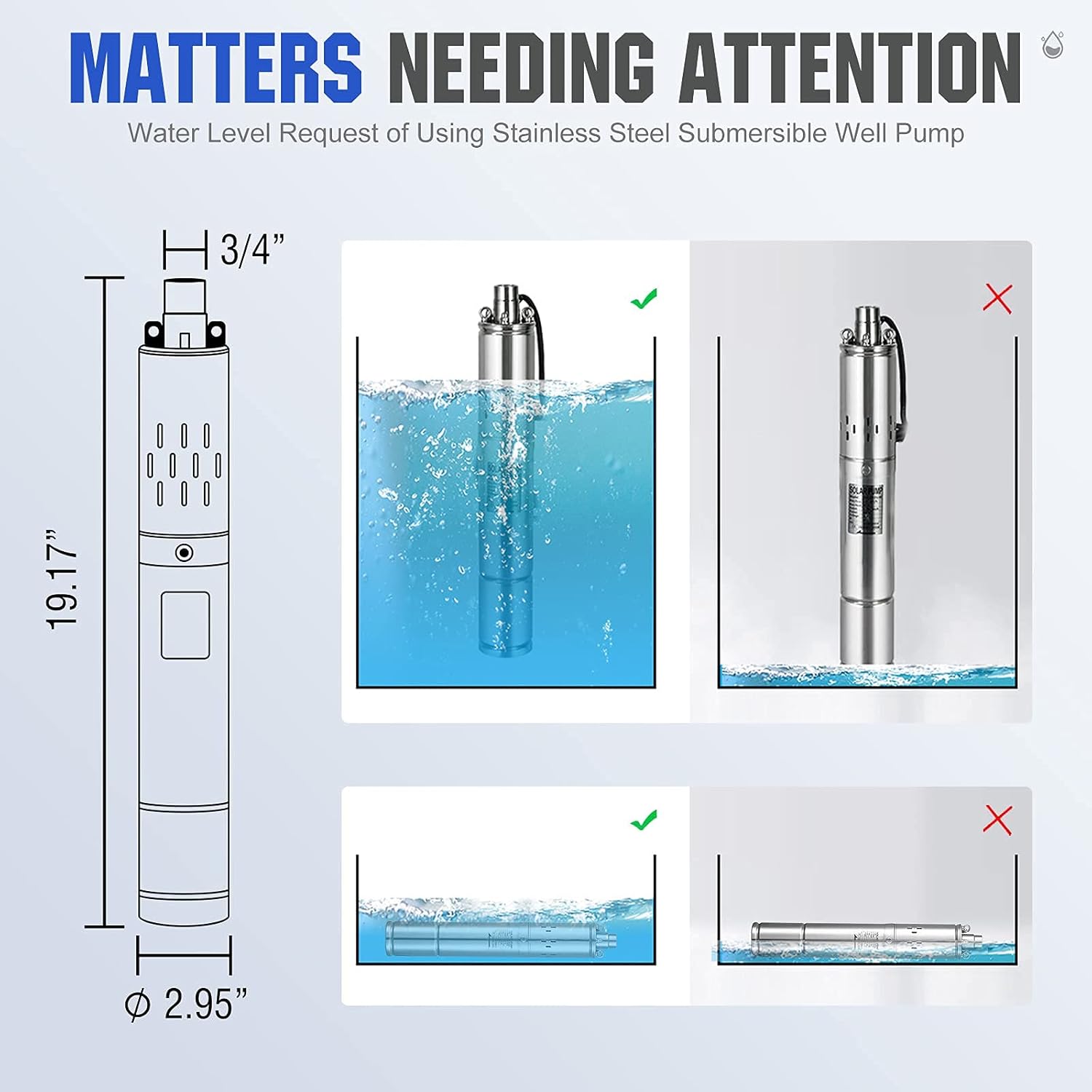 24V 400W Submersible Solar Well Pump Kit with 16ft Cable L1855