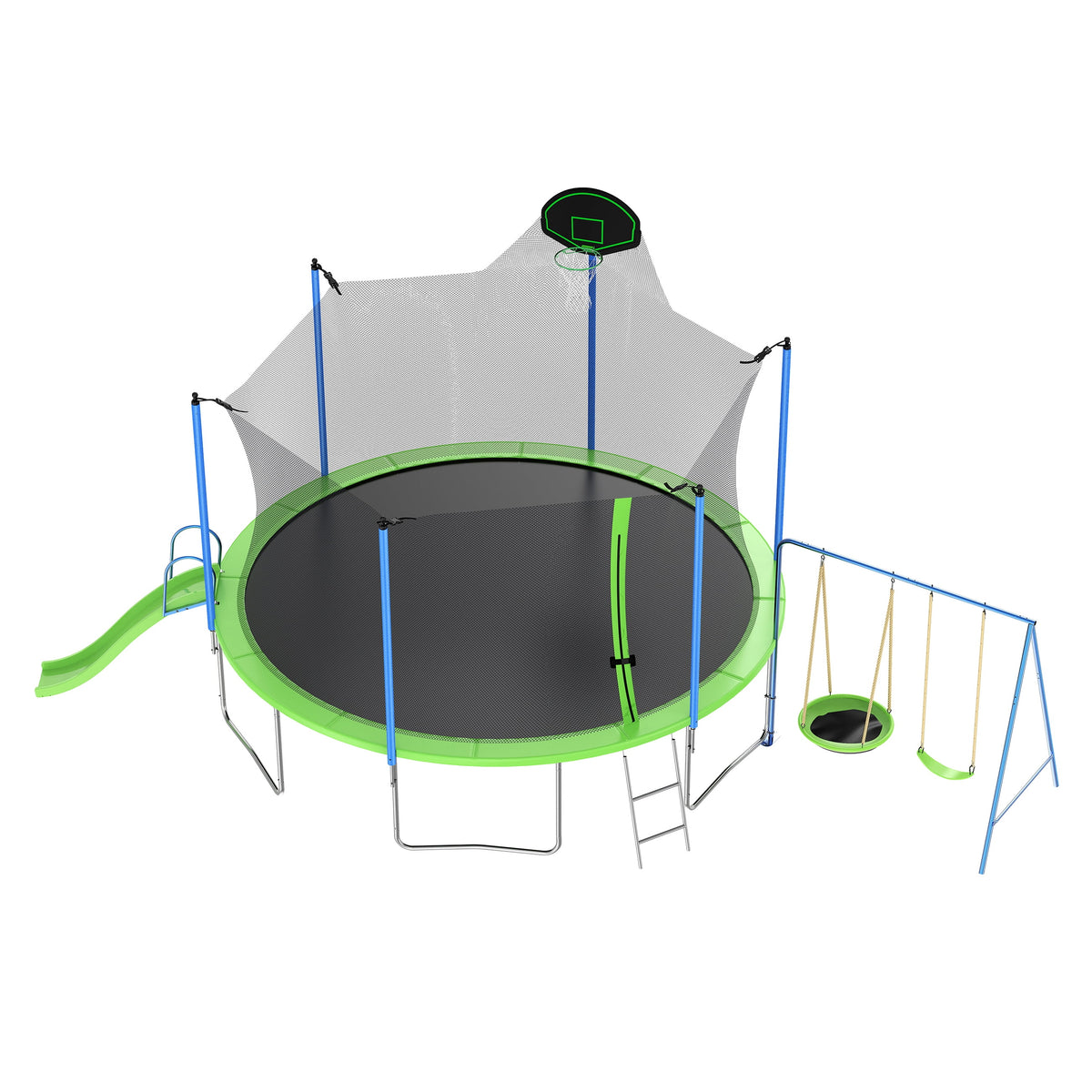 12FT Trampoline with Slide, Swings, Basketball Hoop, Ladder, Net F59779