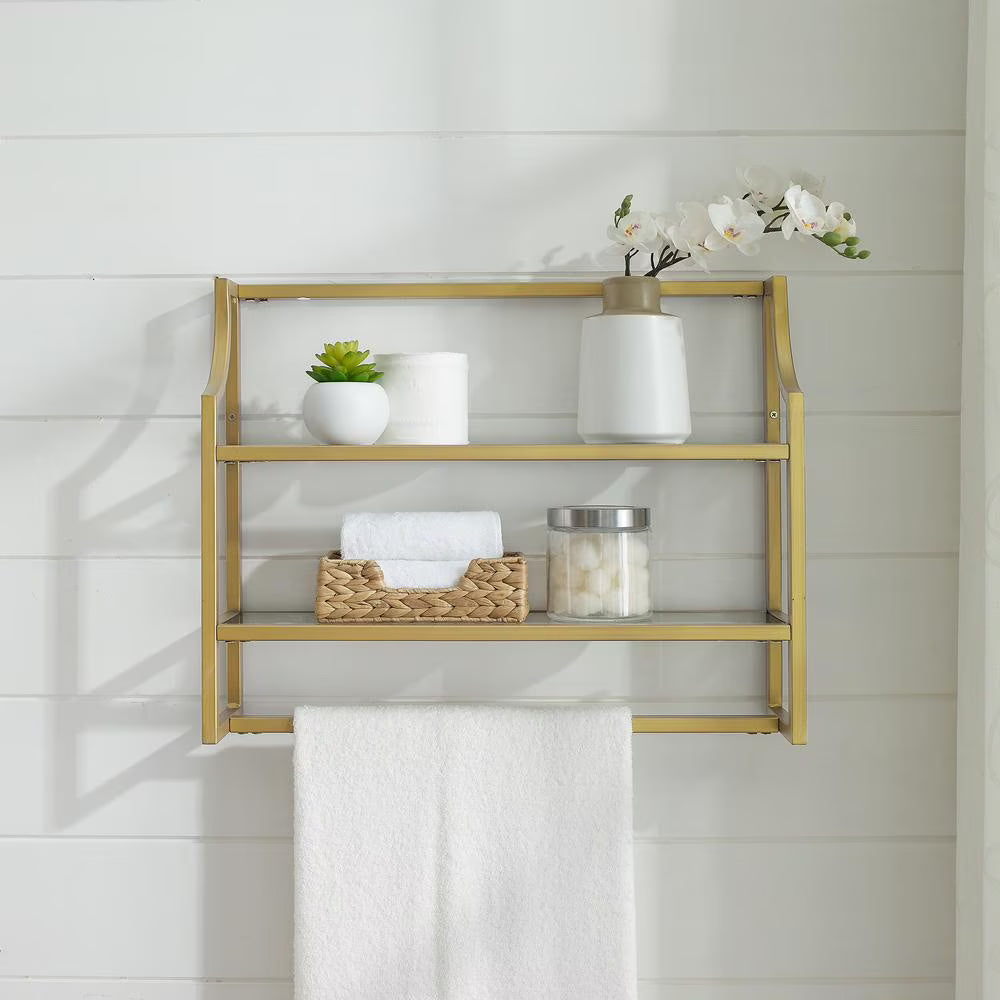 Soft Gold 2 Shelf Glass Metal Wall Shelf Q54720