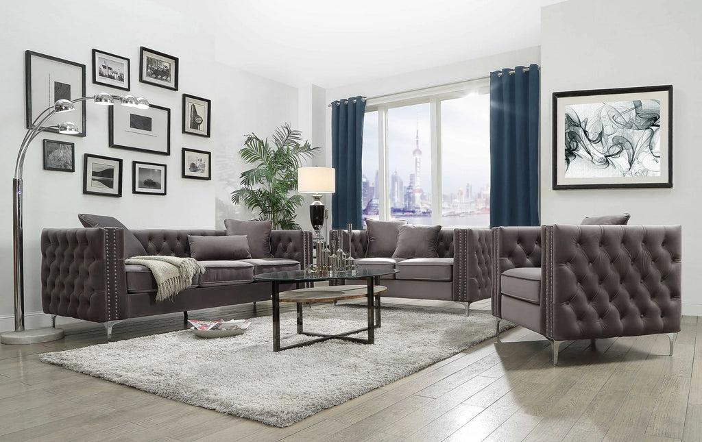 Dark Slate Gray Velvet Tufted Chesterfield Chair V751507