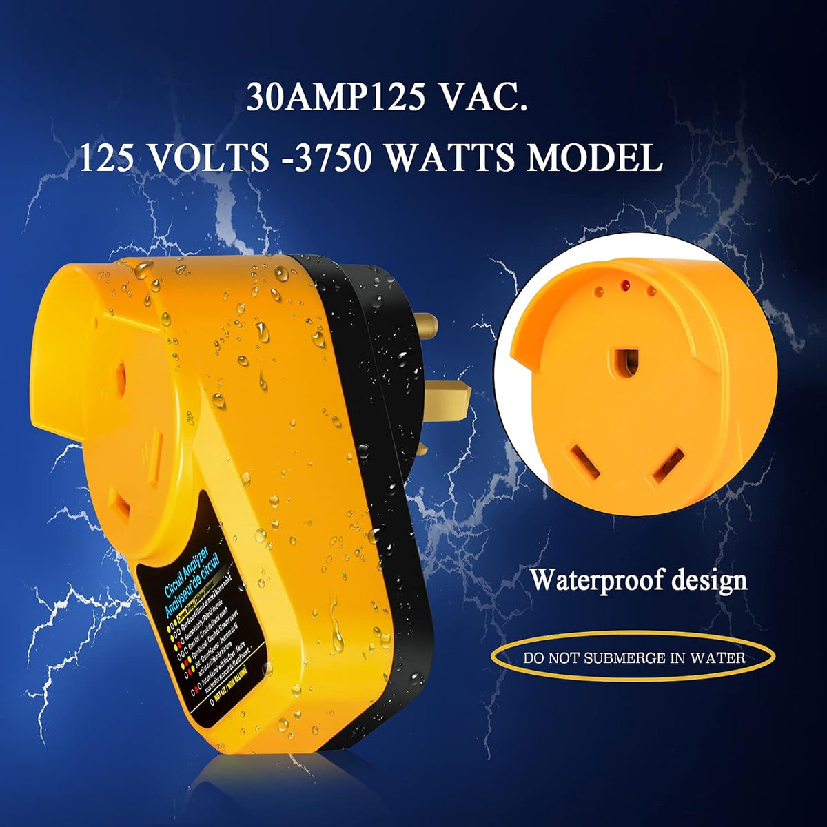 30 amp Surge Protector with 3 LED Indicator Light and Waterproof Cap, Pack of 2 D707378