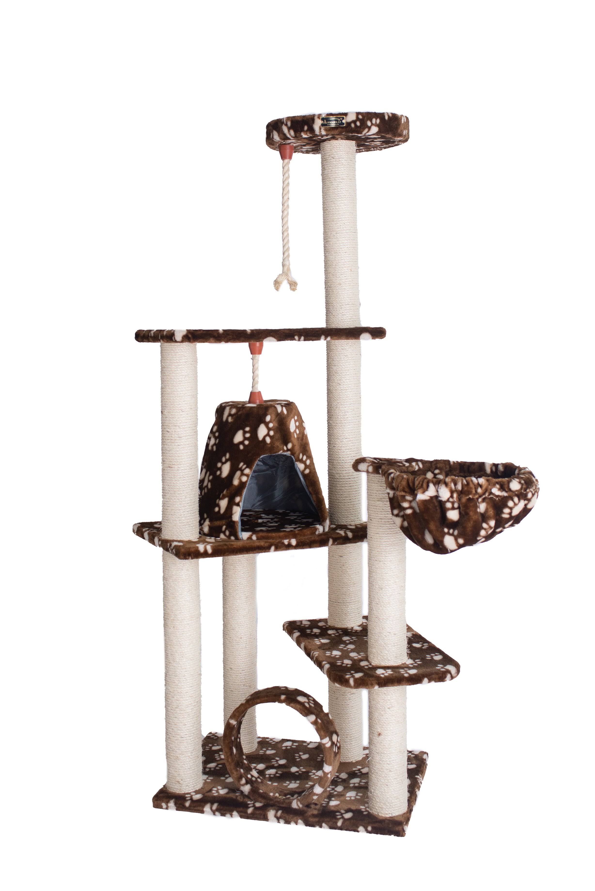 Saddle Brown/White Paw Print Cat Tree I513