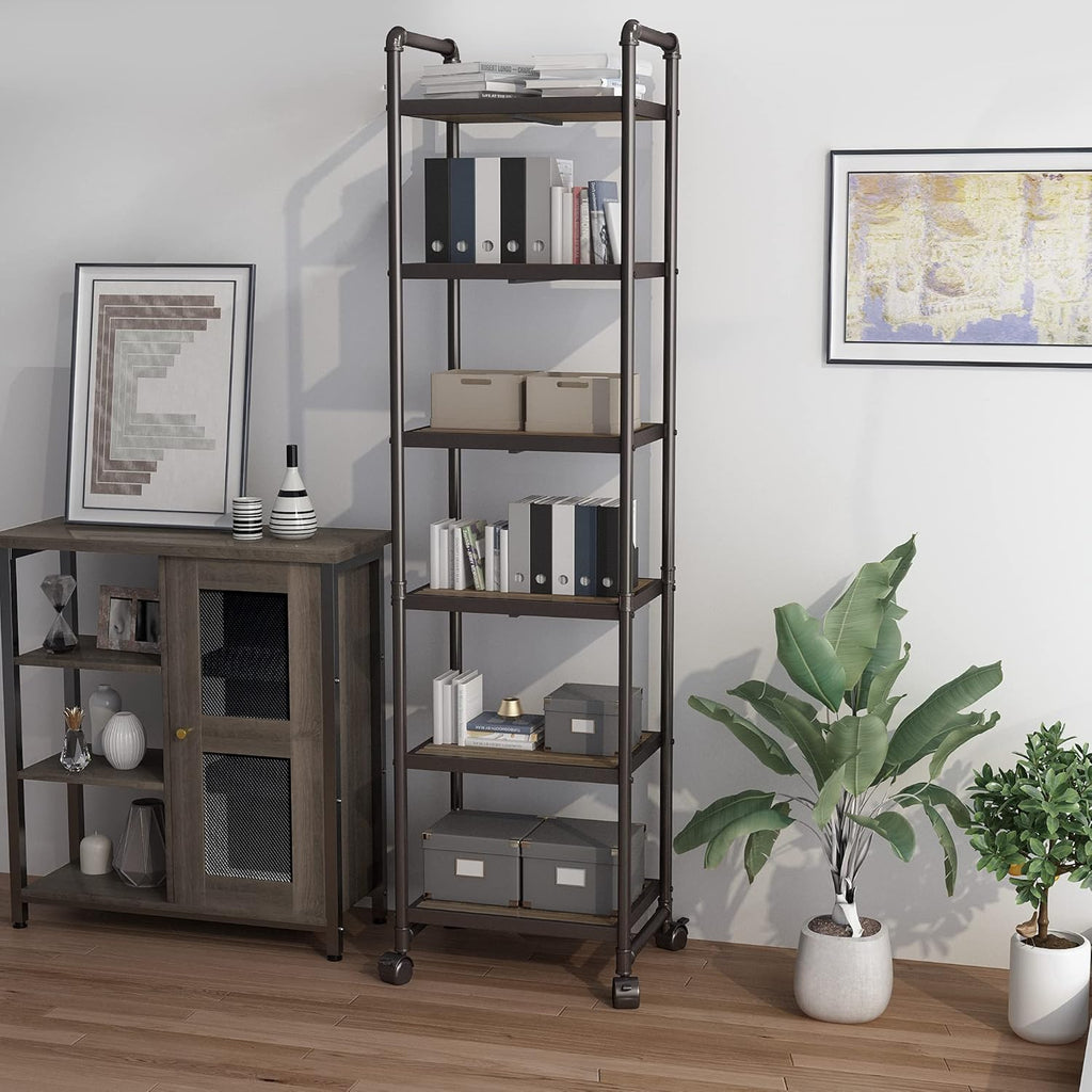 6-Tier Rolling Storage Cart with Metal Frames, Rustic Brown H831363