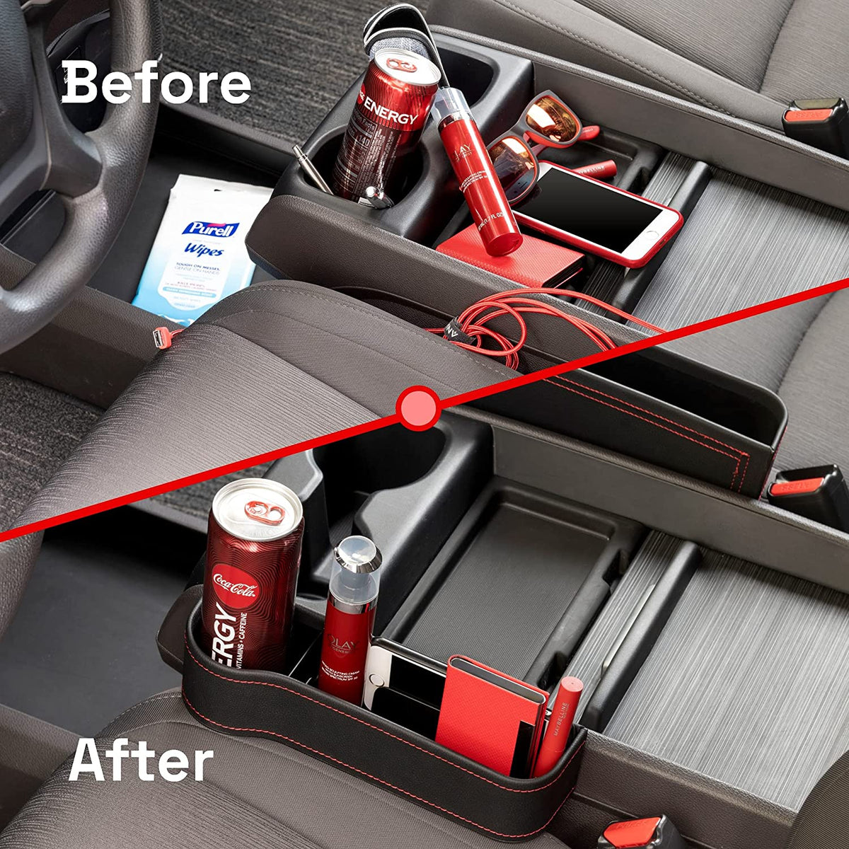 2 Pack Car Seat Gap Filler Organizer with Cup Holder F404549