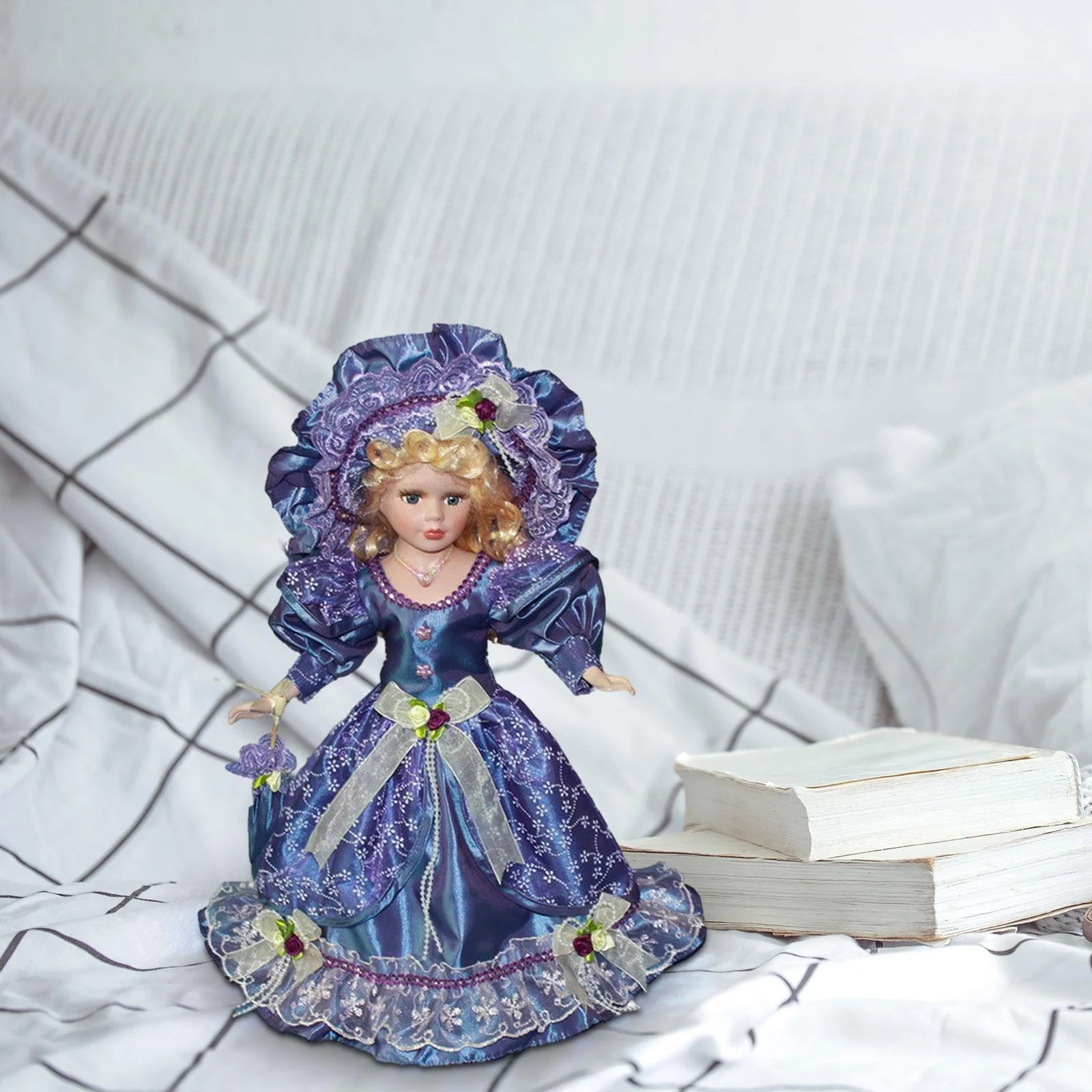 Violet Porcelain Dollhouse Lady with Dress G4082