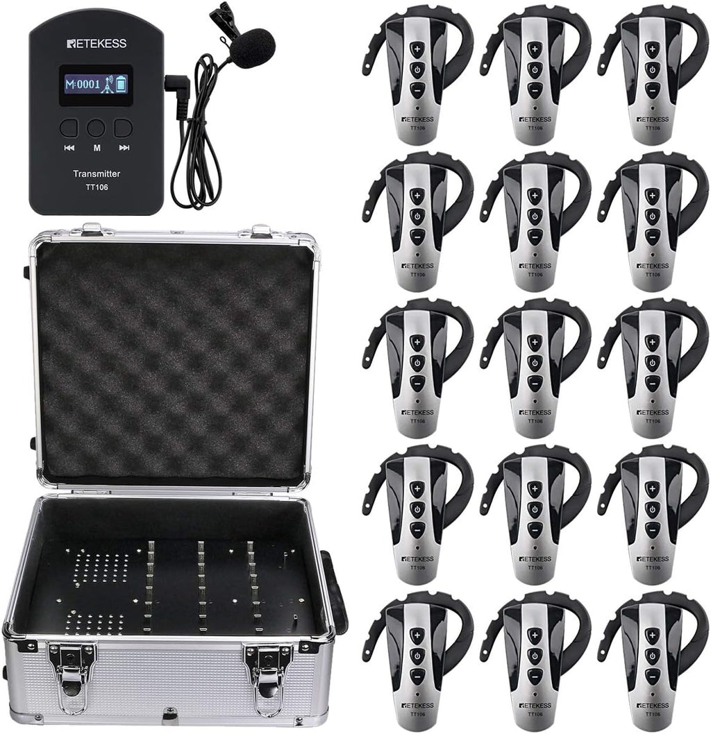 Wireless Tour Guide System with 15 Receivers and Charging Case Z996258