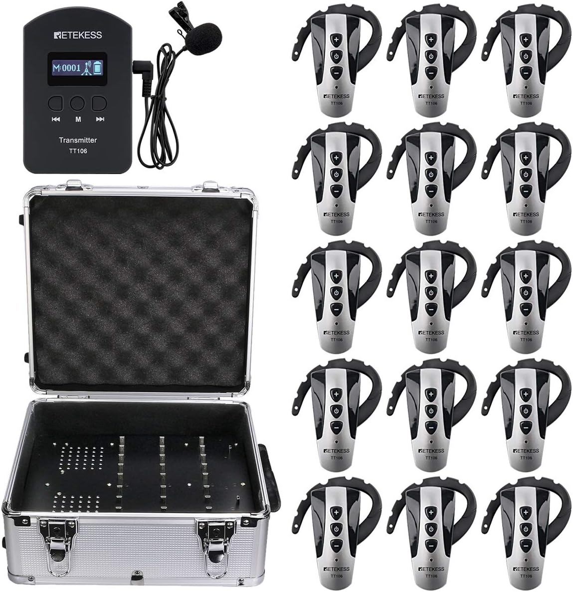 Wireless Tour Guide System with 15 Receivers and Charging Case Z996258