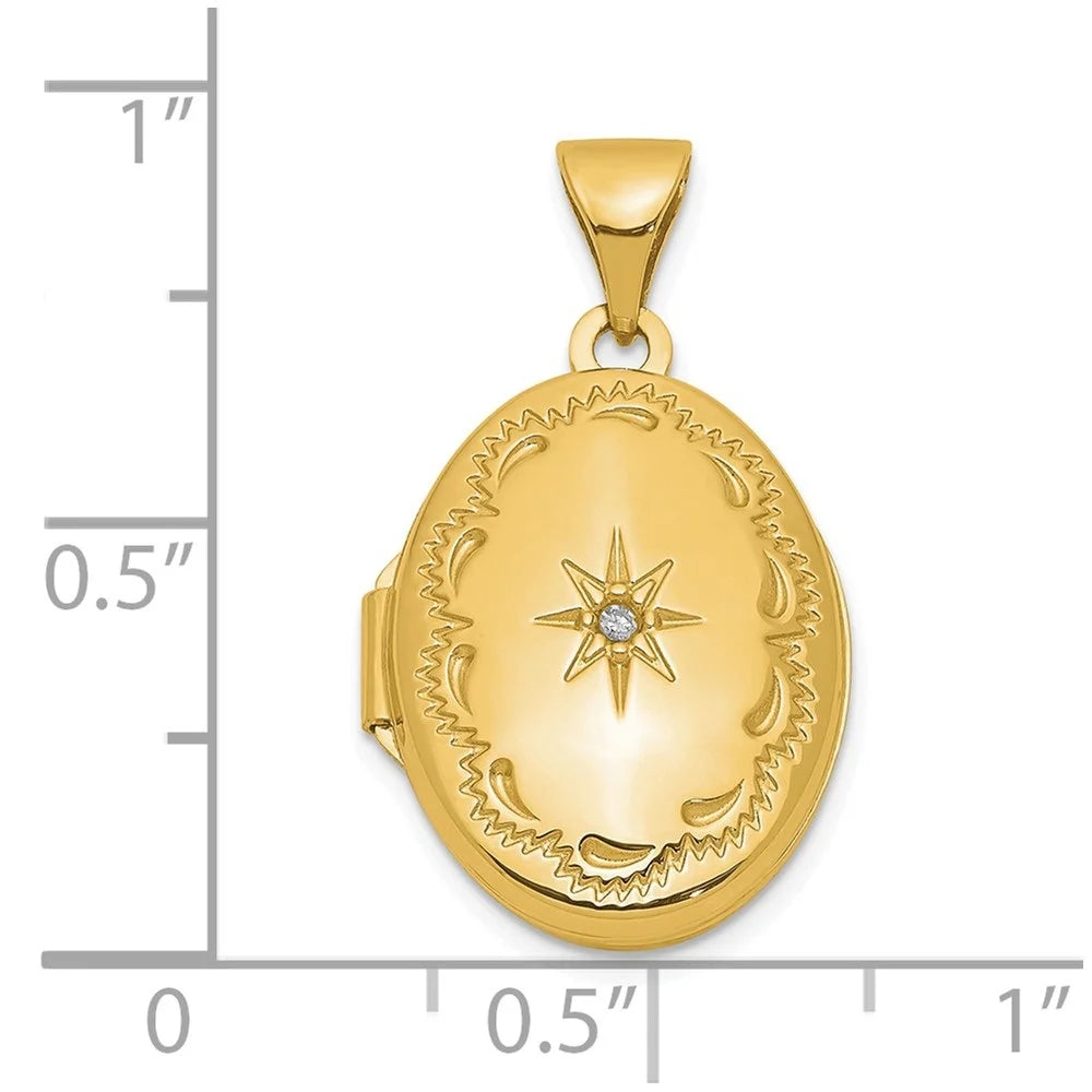 14K Yellow Gold Diamond Oval Locket Pendant K373