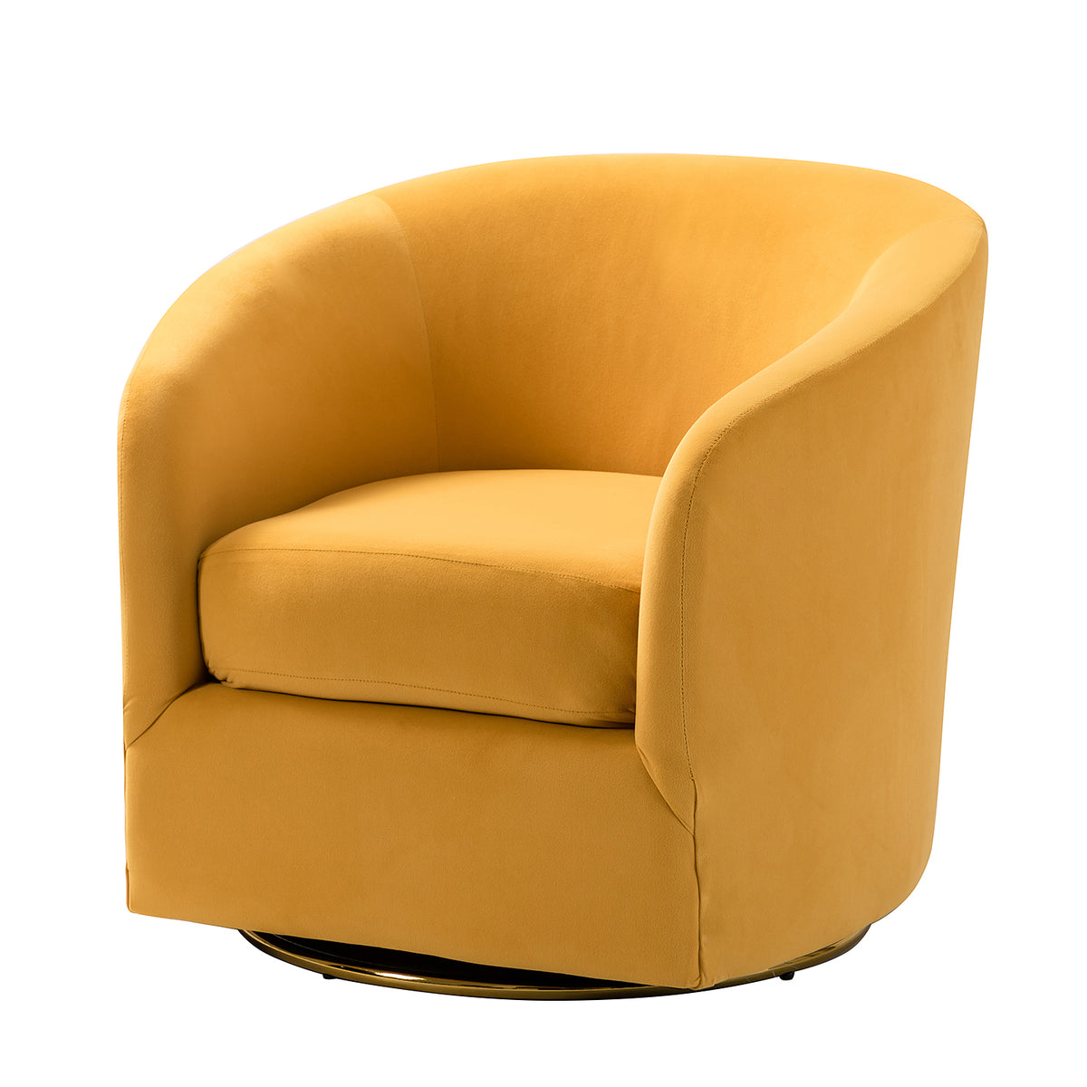Mustard Velvet Swivel Barrel Chair with Wood Frame and Metal Base G38806