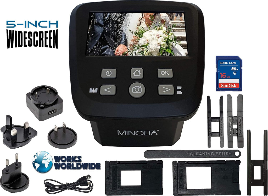 Film & Slide Scanner with 5 Screen, 22MP JPEG, 16GB SD Card (Black) O633178