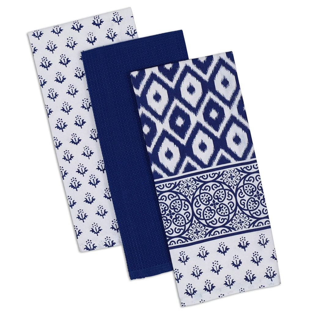 Blue and White Floral Print Rectangular Dishtowels Set of 3 M36774