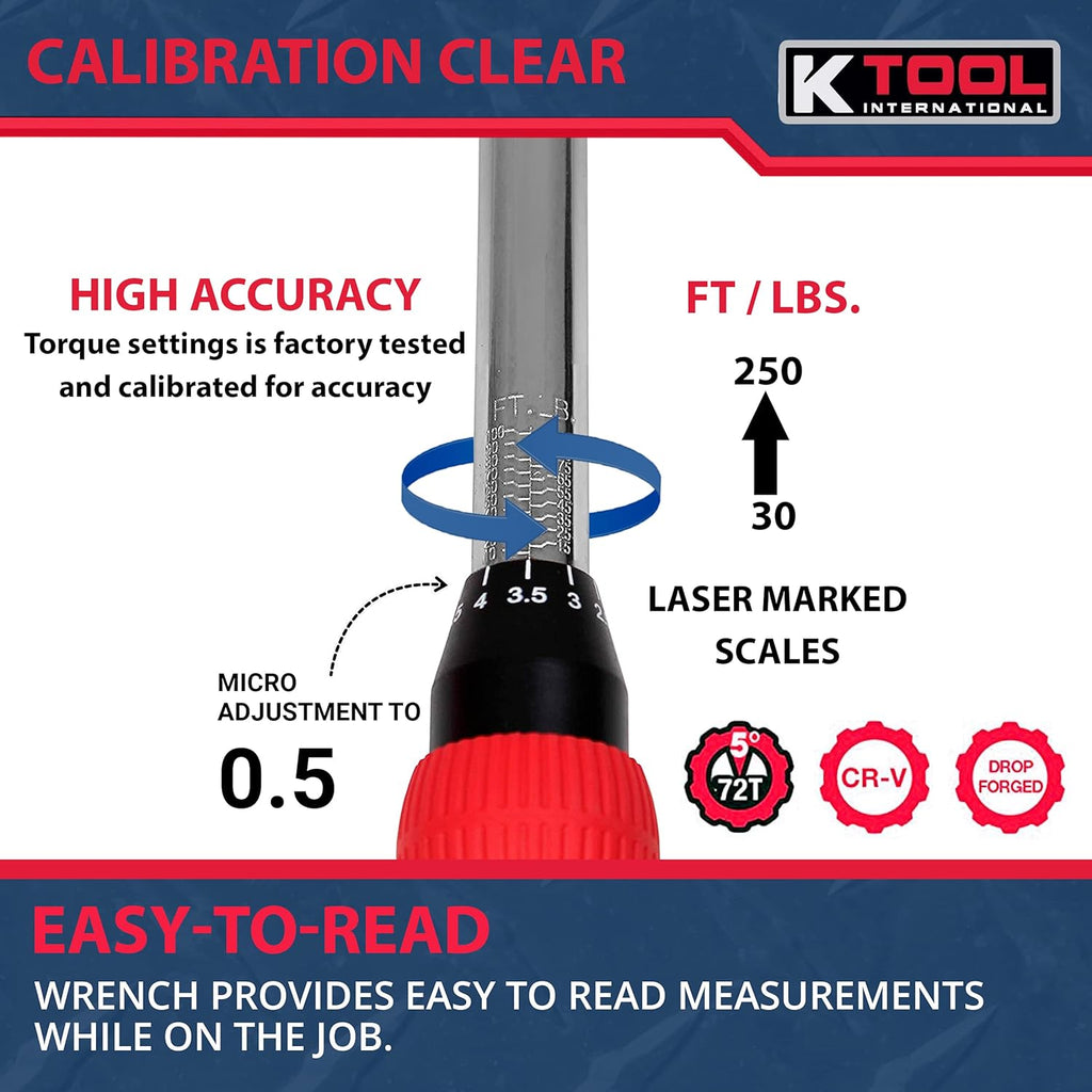 3/8" Drive Click Style Long Torque Wrench, 10-100 feet/lbs. Capacity, 16-1/4" Long, Pack of 2 V61311