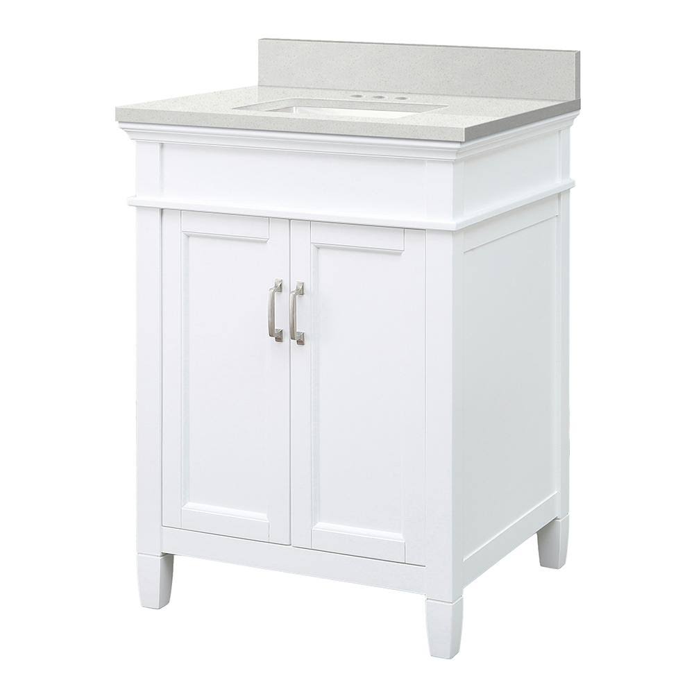 White Engineered Marble Vanity Cabinet with Vanity Top B7012