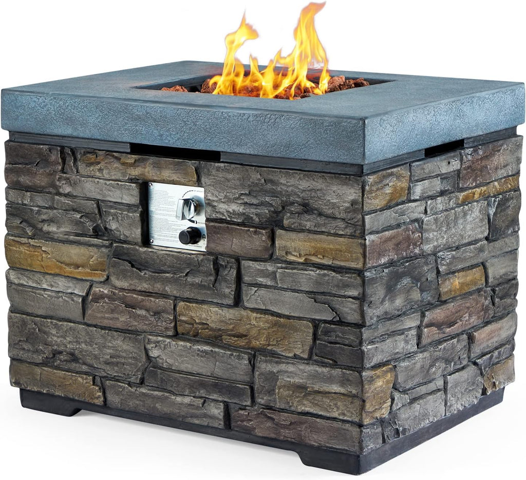 32 Propane Fire Pit Table with Lava Rocks and Rain Cover O996